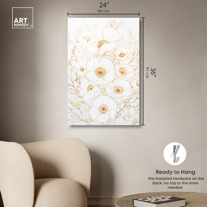 White and Gold Poppies II Acrylic by Art Remedy, Ready to Hang