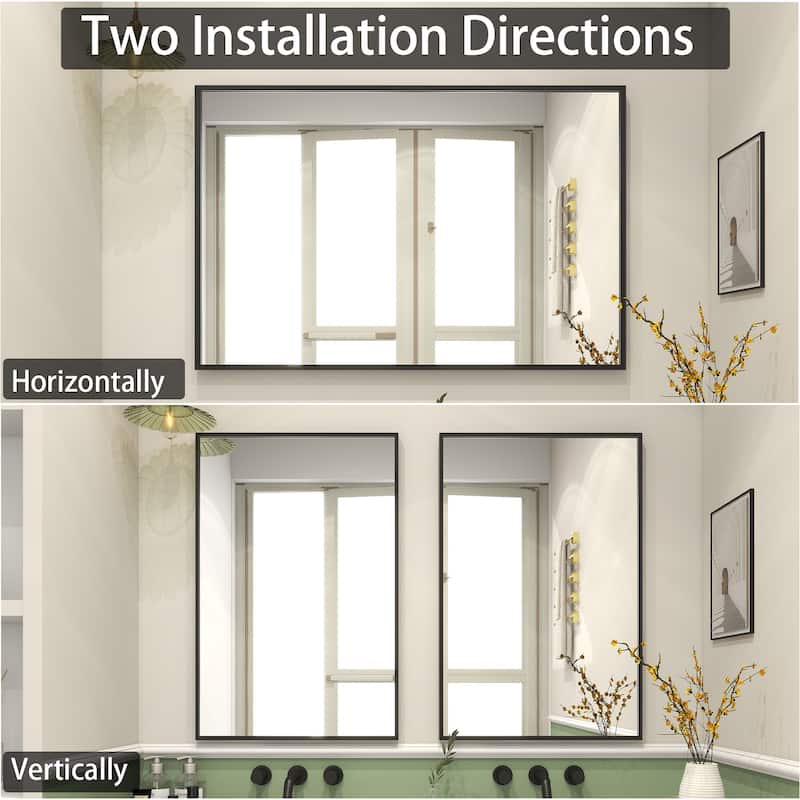 Classic Rectangle Bathroom Wall Mirror with Metal Frame