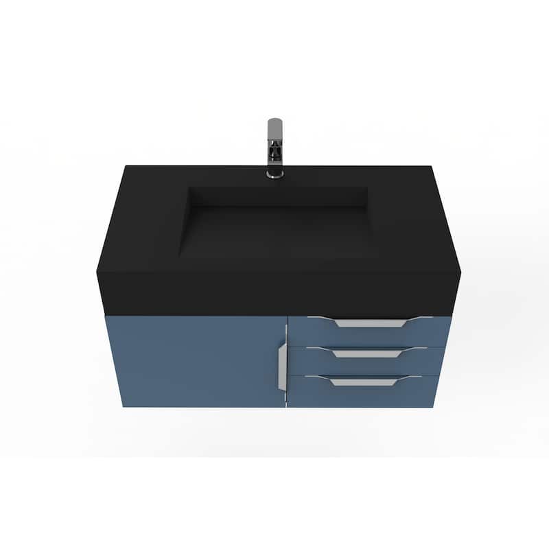 Nile 36" Wall Mounted Bathroom Vanity Set w/ Black Top