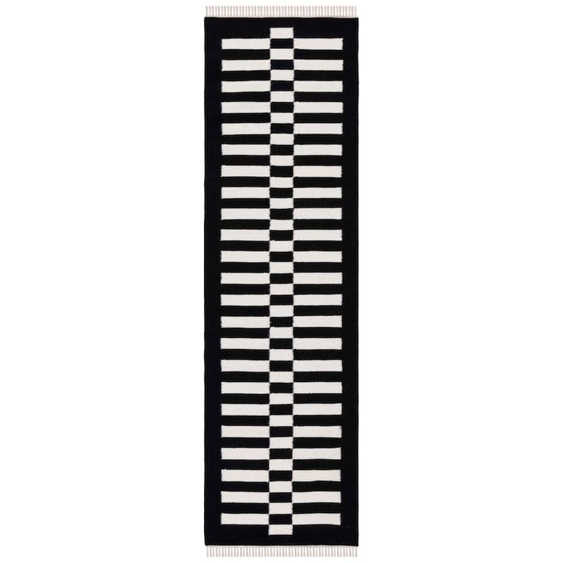 SAFAVIEH Handmade Flatweave Striped Kilim Farah Wool Rug - 2'3" x 8' Runner - Black/Ivory