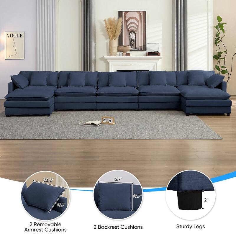 Mixoy 183''U-Shaped Chenille Modular Sectional Sofa,7-Seater Cloud Sleeper Deep Seat Couch with Ottoman and Thickened Cushions