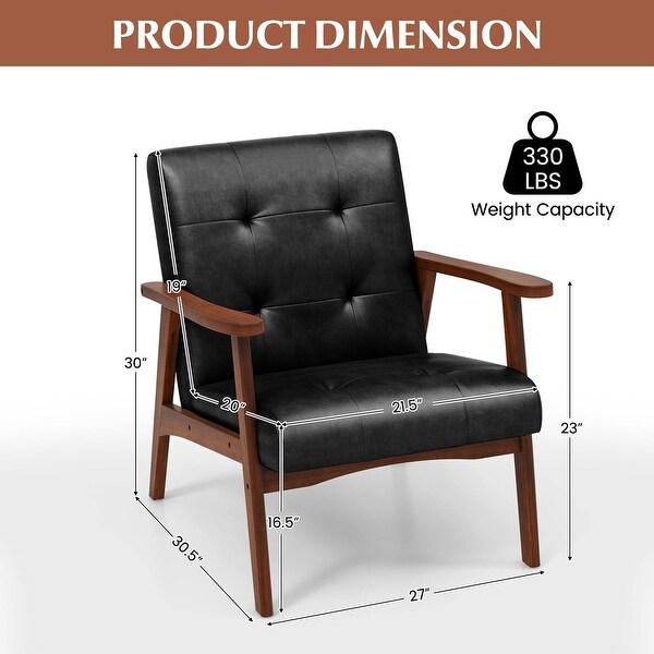 Mid Century Accent Chair Tufted Armchair Solid Rubber Wood