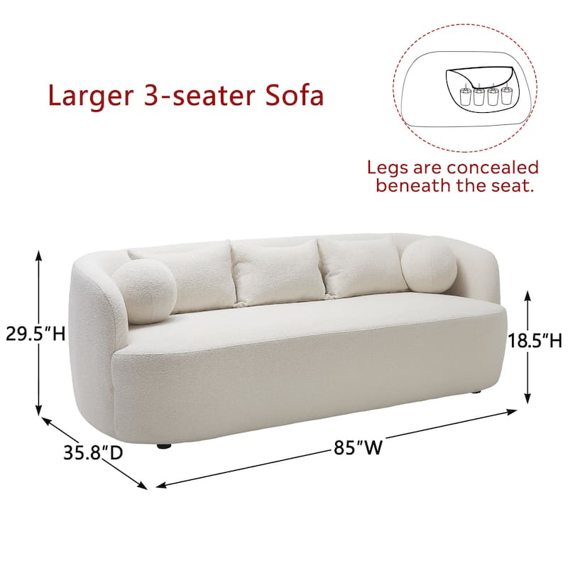 KINWELL 3-Seater Sherpa Boucle Upholstered Sofa Couch for Living Room Lounge, 85" W