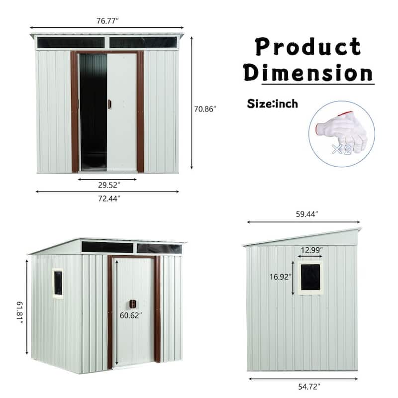 6ft x 5ft Outdoor Metal Storage Shed with Window White
