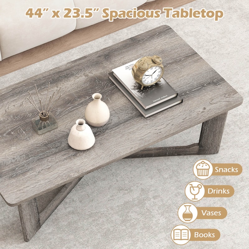 Gymax Coffee Table Solid Rubber Wood Center Table w/ X-Shaped Base for