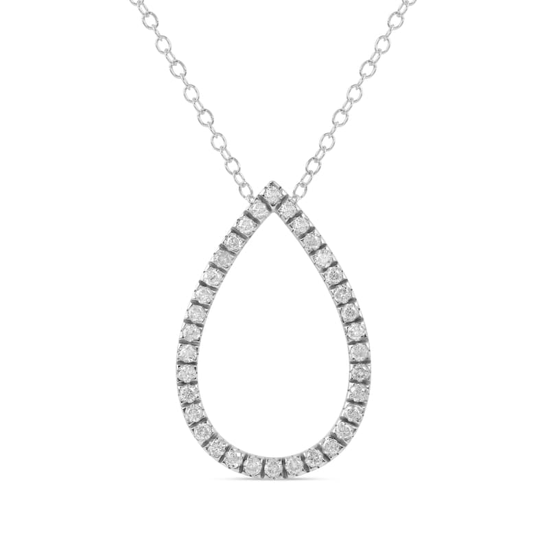 1/6ct - 1ct TDW 14K Gold Open Pear Diamond Pendant Necklace for Women