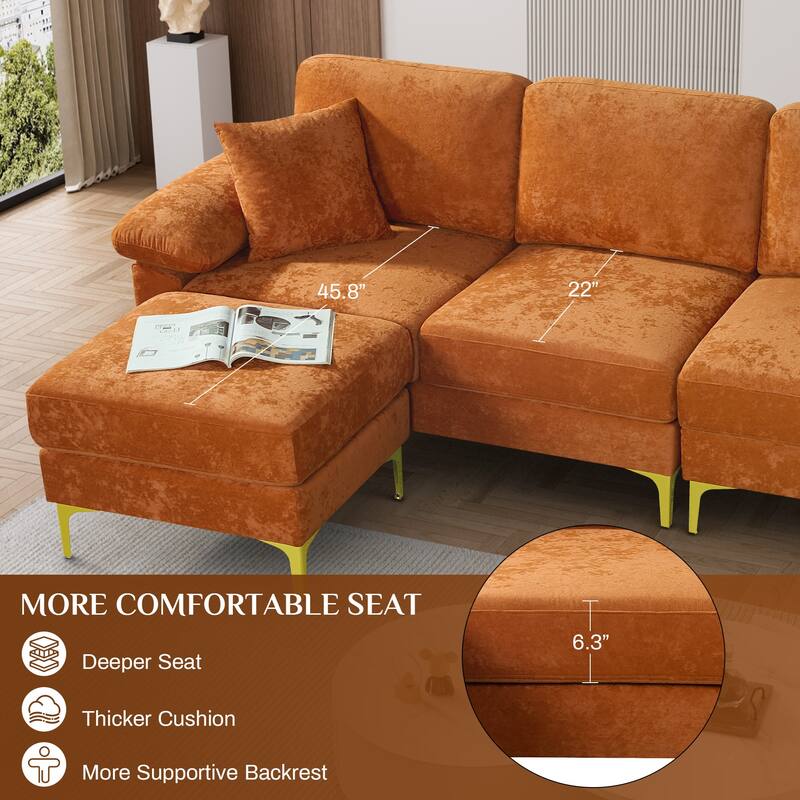 Ouyessir 2-Pieces Upholstered Velvet Sectional Sofa with 2 Pillows & Ottoman