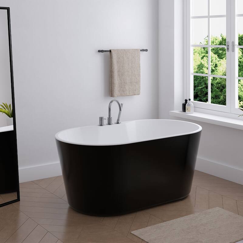 Nadia Black 56" Hand Painted Matte Black Freestanding White Acrylic Bathtub