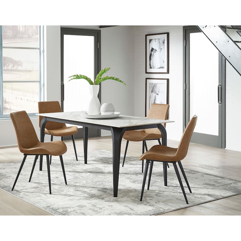 Nicoya Stone Top Rectangular Dining Table in Pumpkin Spice Stone and Black Metal - 30" x 32" x 71"