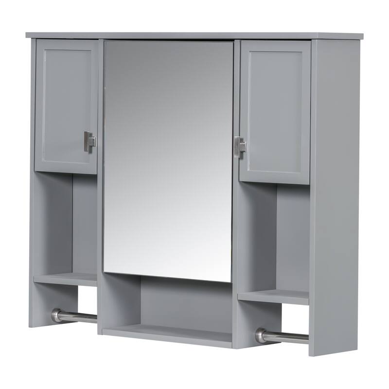 GDFStudio - Auburn Modern Wall-Mounted Bathroom Storage Cabinet with Mirror and Towels Bar - 35'' x 28''