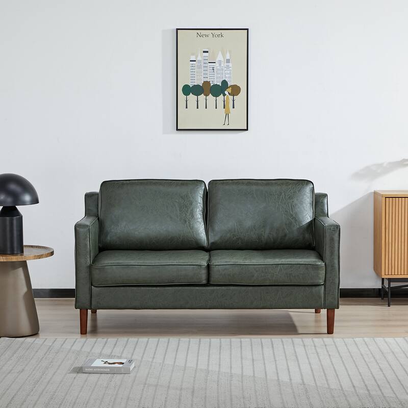 Sedona Modern Loveseat Sofa, Faux Linen / Vegan Leather Couch - Leaf Green