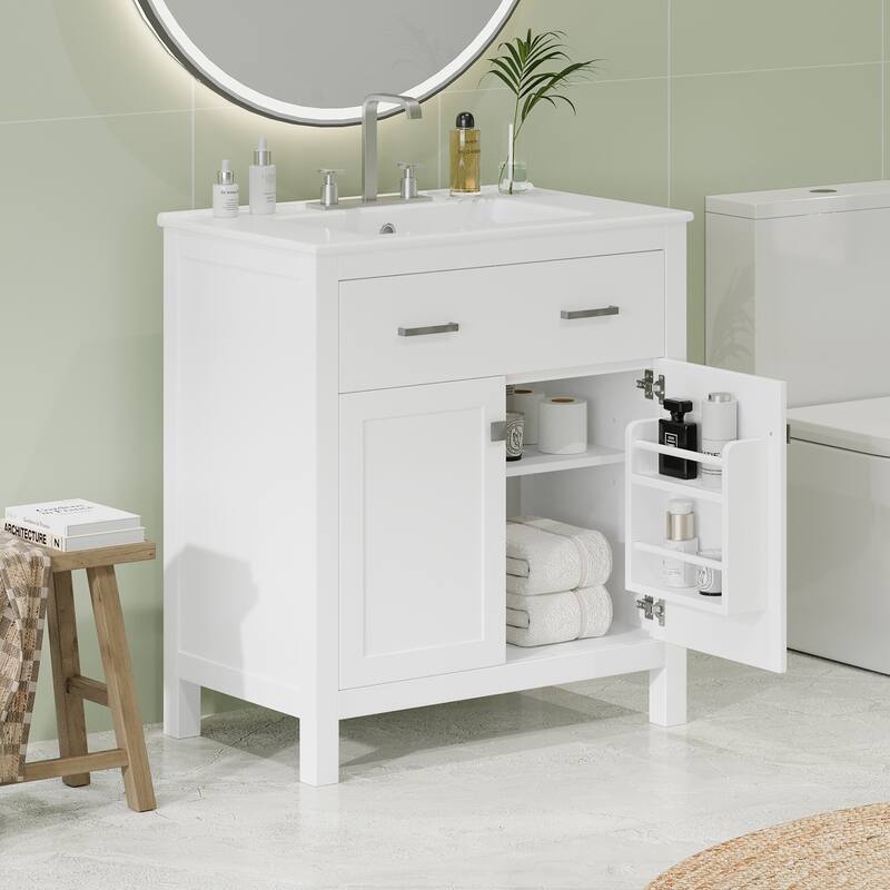 30 Inch Single Sink Bathroom Vanity Cabinet, Solid Wood Frame