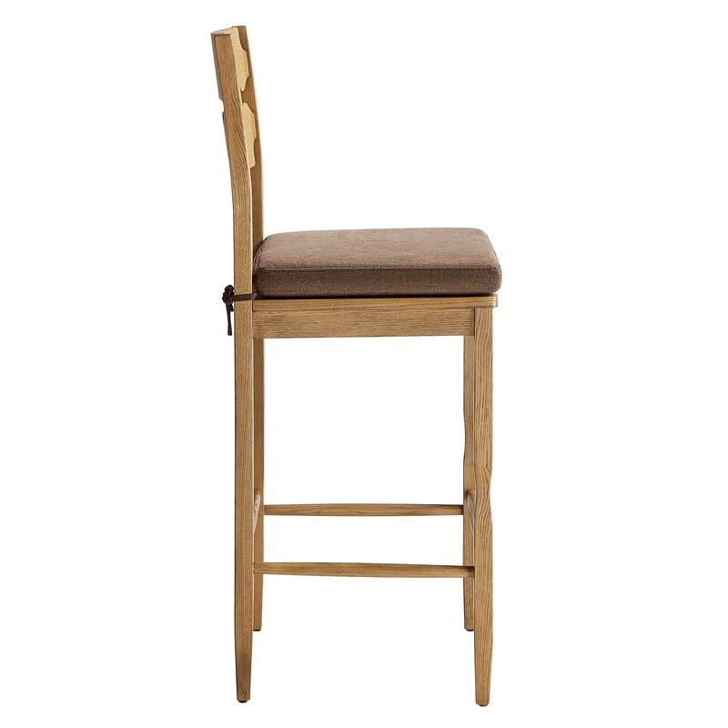 Jax Oak Wood Bar Stool With Wavy Razor Back and Cushion