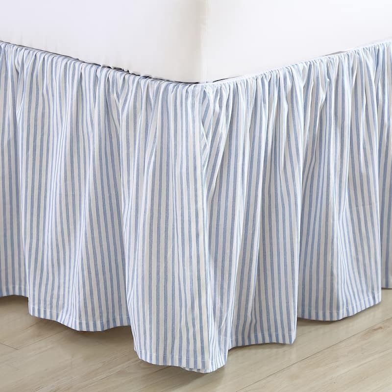 Laura Ashley LA Classics Ticking Stripe Blue Cotton Ruffled Bedskirt