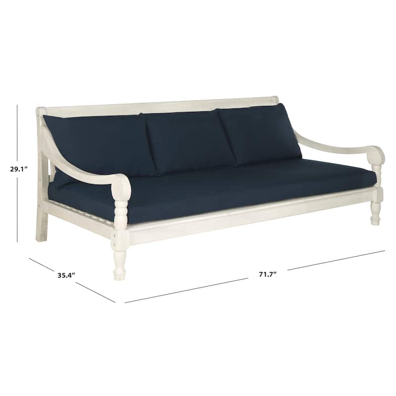 SAFAVIEH Outdoor Cordula Acacia Wood Cushioned Daybed - 71.7"W x 35.4"D x 29.1"H