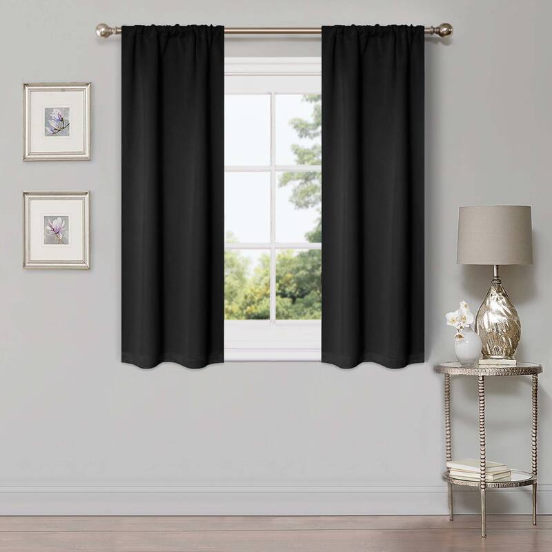 Superior Solid Machine Washable Room Darkening Semi-Blackout Curtains, Set of 2 - 26" x 63" - Black