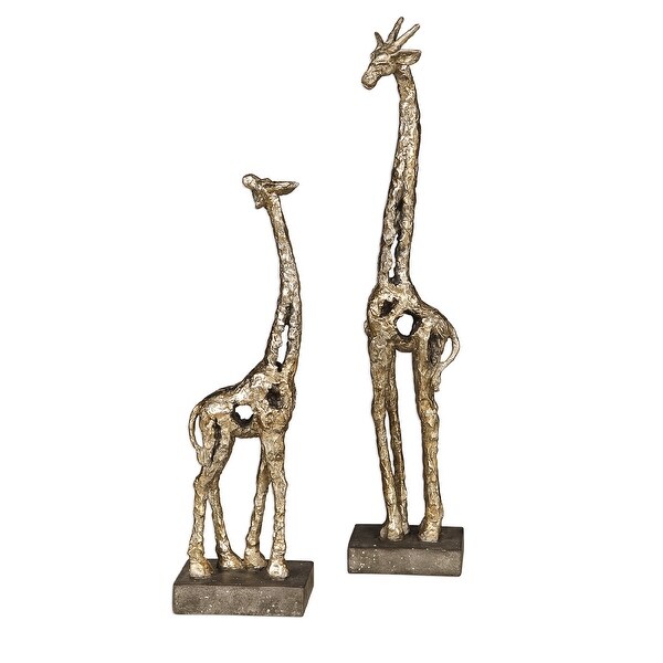 Set of 2 Gold Clay Giraffe Figurines 20" - N/A