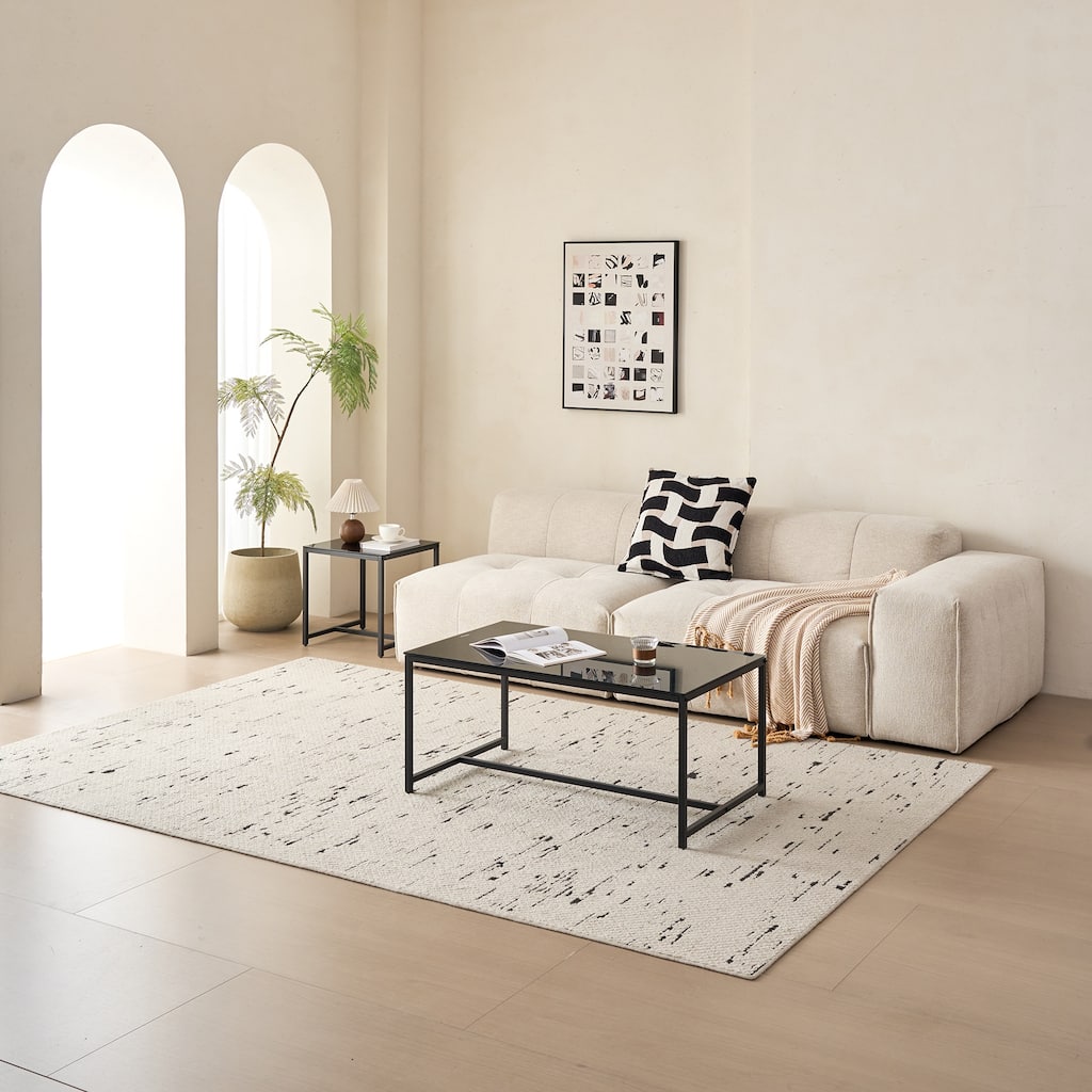 Black Glass Coffee Table, Small Tea Table, Glass with Metal Legs Sofa Table