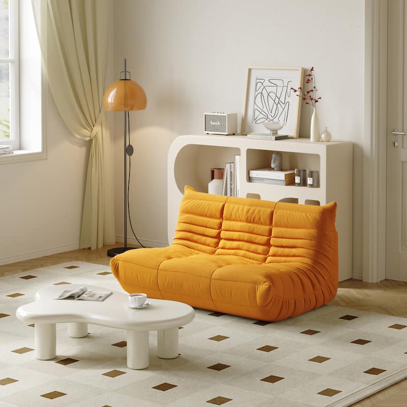 53" Comfy Lazy Floor Sofa Couch,Teddy Velvet Sofa Bean Bag Couch For Adults - Yellow