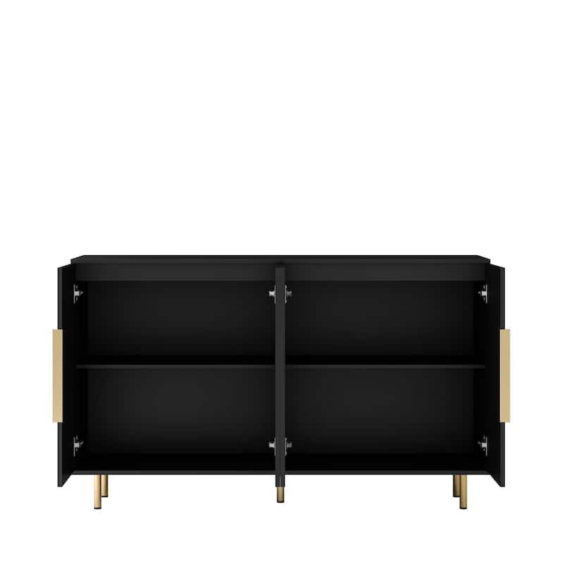 Black Modern Buffet Cabinet with Storage, Fluted Sideboard Large Buffet with Adjustable Shelves, Credenza