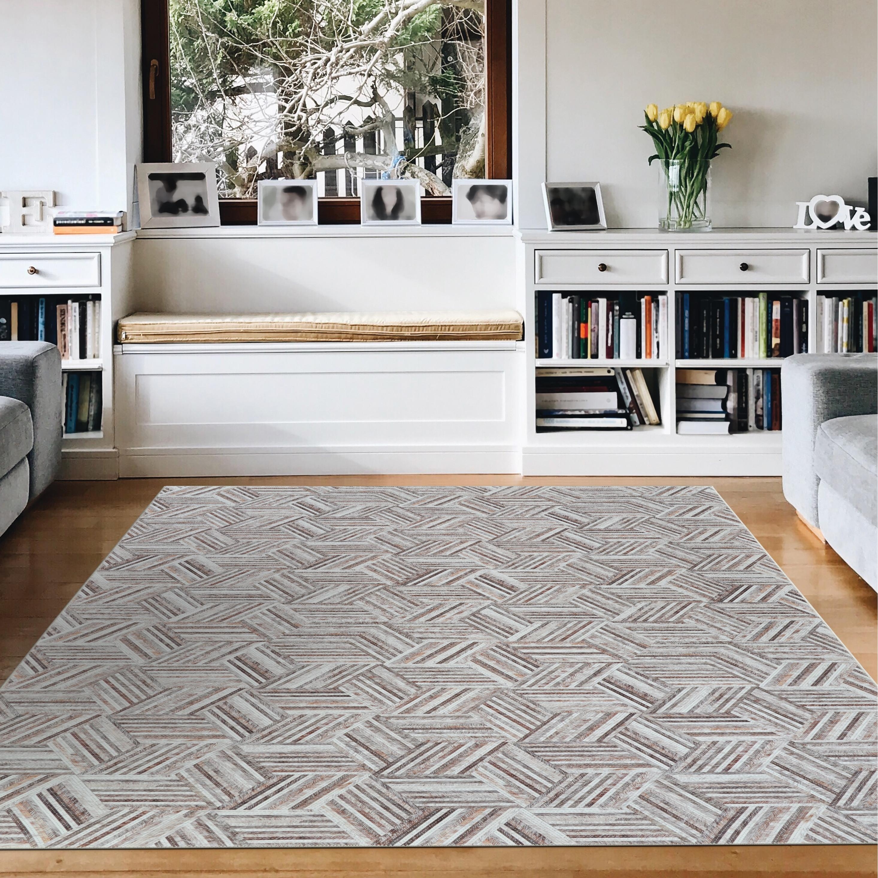 Dream Decor Rugs Steppe Candace Gray Light Pink Geometric Area Rug