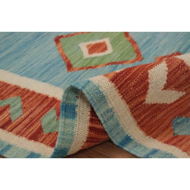 Hand Woven Oriental 100% Wool Carpet Southwestern Tribal Navy Blue & Blues Kilim Area Rug - 8' 1'' X 4' 10''