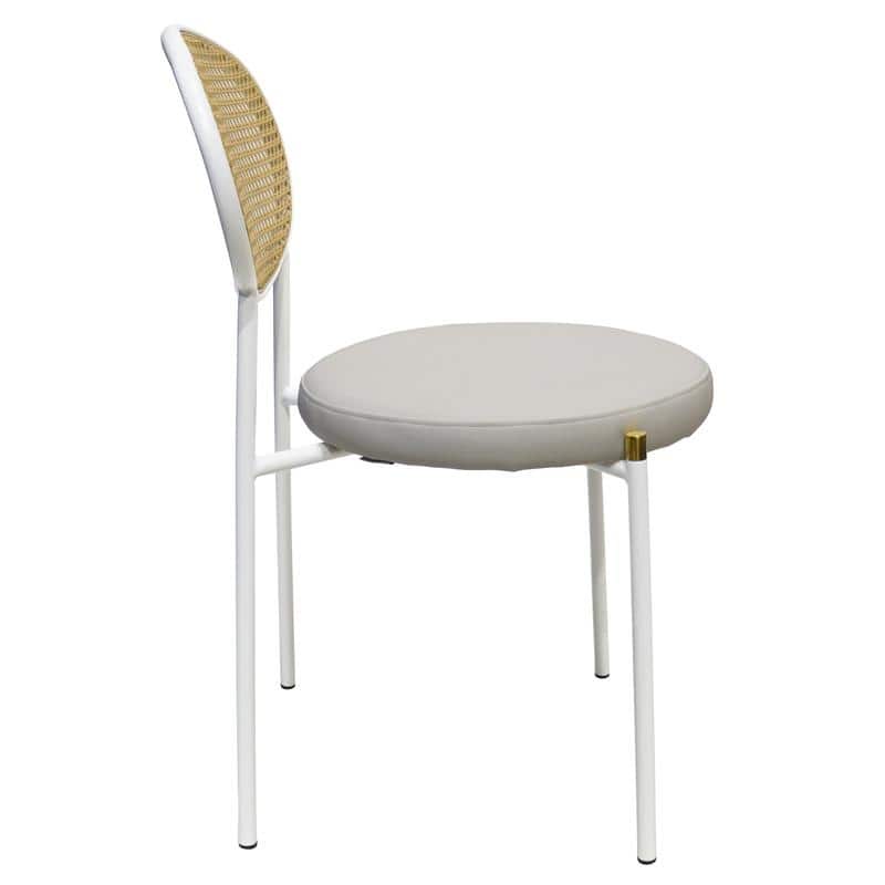 LeisureMod Euston Modern Dining Chair with Upholstered Velvet Seat - Wicker Back and White Stainless Steel Legs Accent Chair