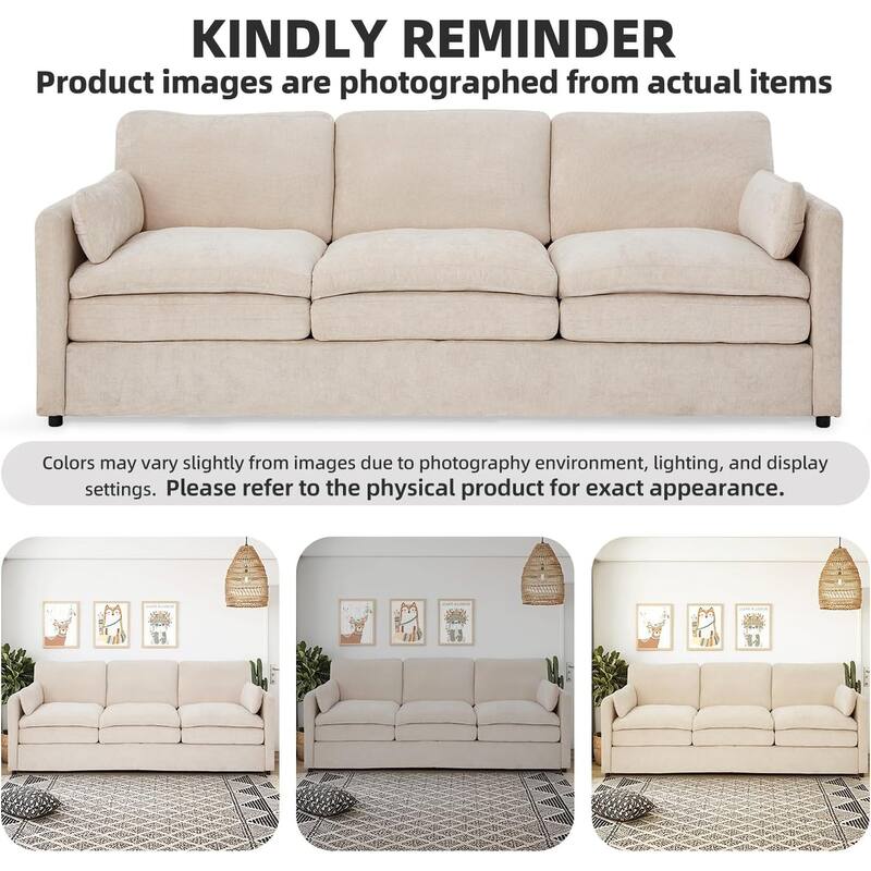 AECOJOY 89" Comfy Sofa Couch for Living Room, 3 Seats Large Modern Chenille Sofa with 2 Removable Pillow