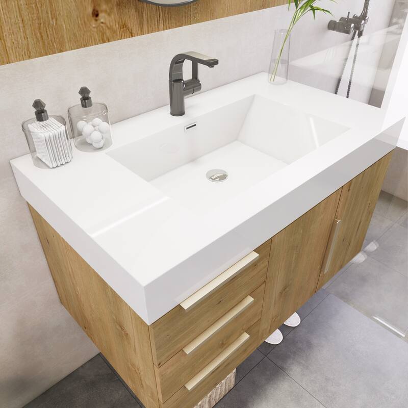 Noble 36" Wall Mounting Vanity (L Drawer) with Reinforced Acrylic Sink