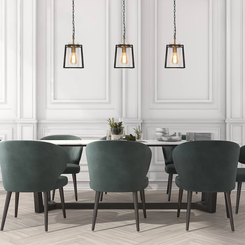 Modern Farmhouse 1-Light Lantern Pendant Lights Black Kitchen Island Lights - D 7.5'' x H 72.5''
