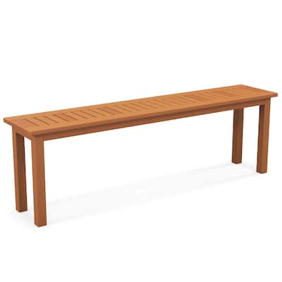Costway 59" Long Patio Dining Bench with Teak Oil Finish & Slat Seat - See Details