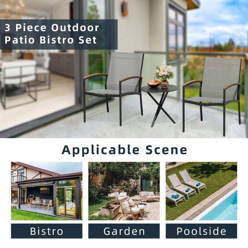 3-Piece Outdoor Bistro Set with Textilene Fabric – All-Weather Patio Conversation Set for Garden, Balcony & Poolside - N/A