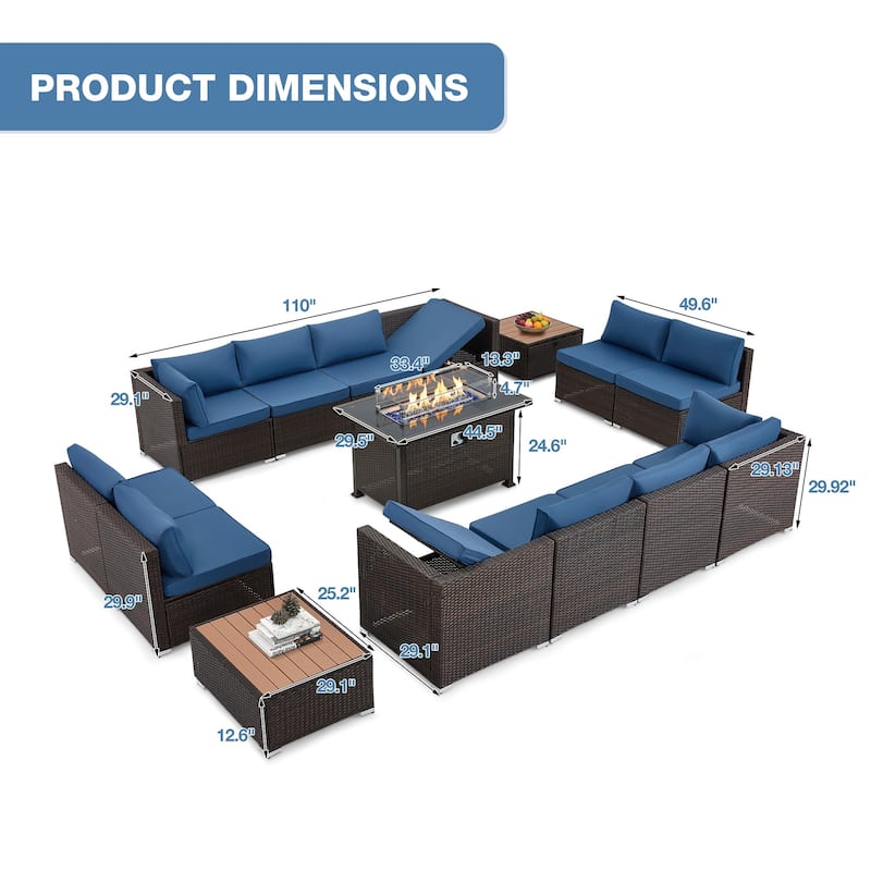 12-Person Patio Conversation Set with Fire Pit Table, All-Weather Wicker Outdoor Furniture