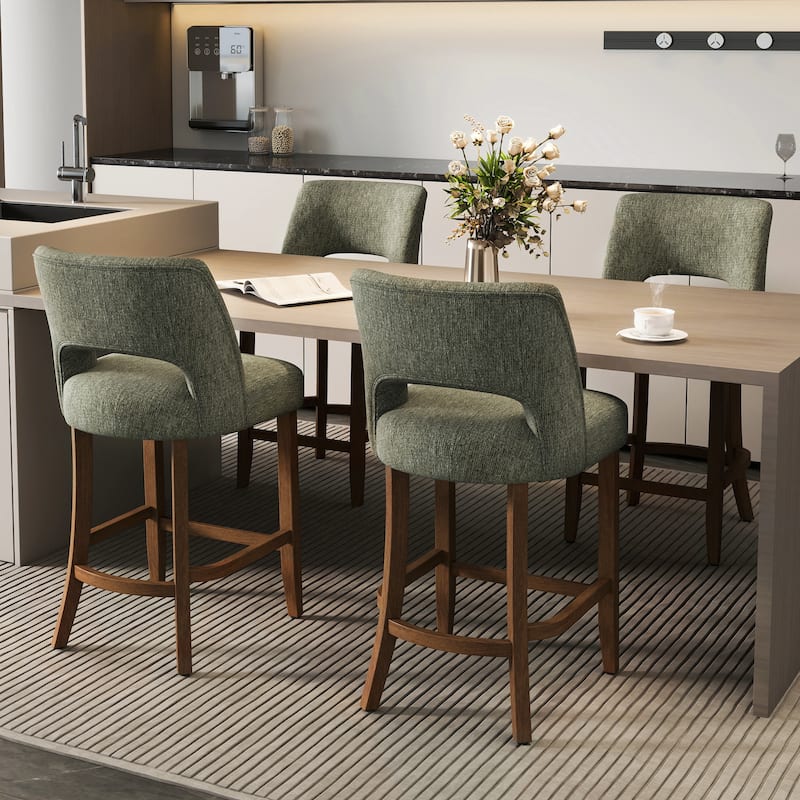 Set of 2/4/6,Upholstered Counter Height Bar Stools,Modern Counter Stools with Wood Legs for Kitchen Island Dining Room Bar
