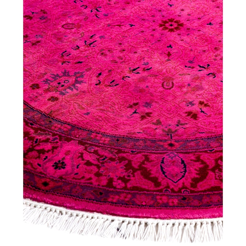 Overdyed One-of-a-Kind Hand-Knotted Round Area Rug - Pink - 3' 1" x 3' 1"