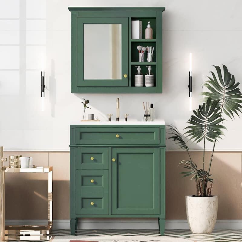 Plywood Freestanding Bathroom Vanity Set in Maple with Mirror Cabinet - 30" x 18"
