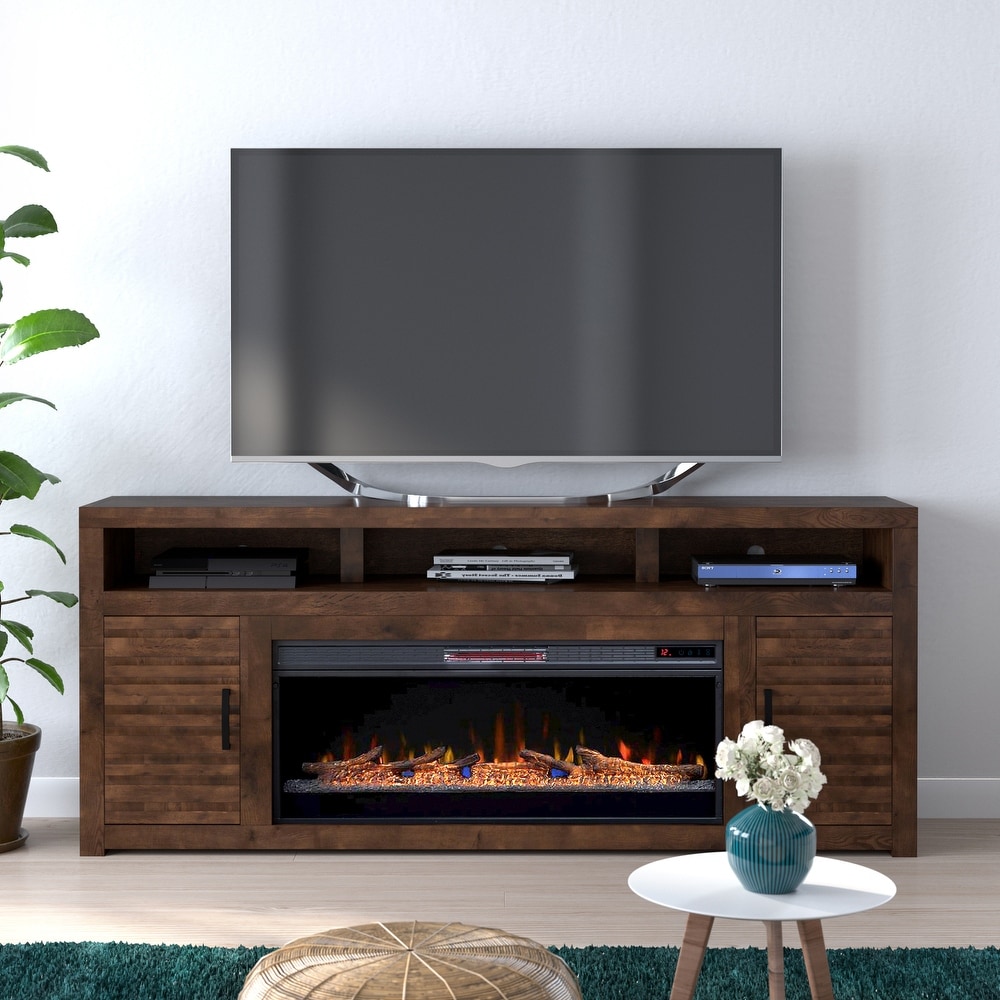 Carbon Loft Grimm 78 inch Fireplace Console TV Stand Brown