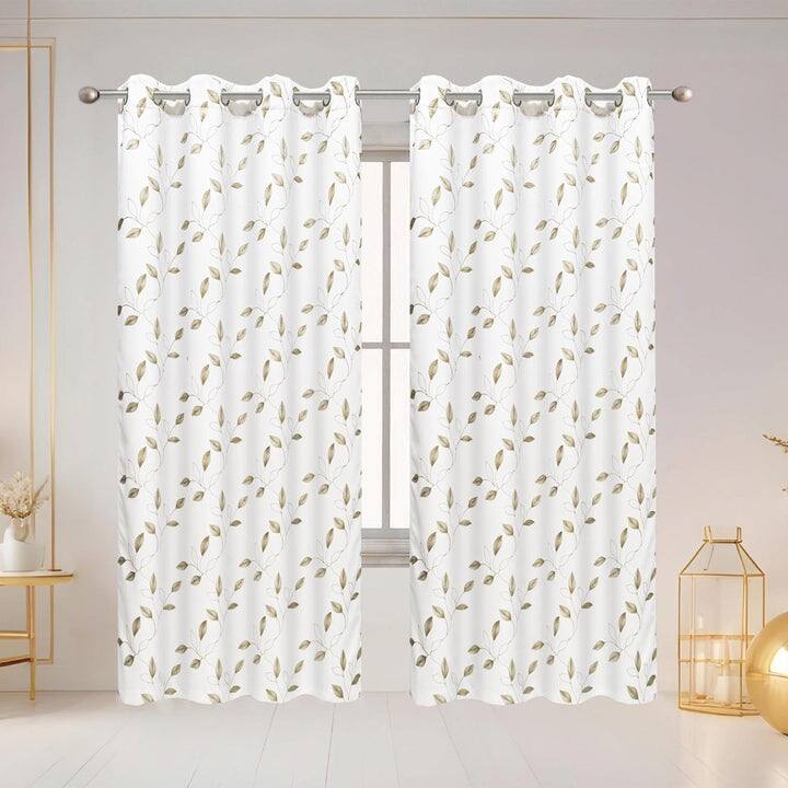 Elvira Embroidered Leaf Room Darkening Grommet Window Curtain Panel, 54x84 Inches - 54 x 84 Inches - White