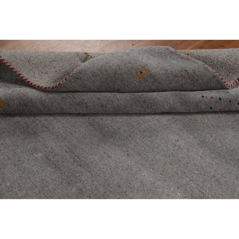 Hand Knotted Oriental 100% Wool Carpet Tribal Animal Pictorial Greys & Charcoal Gabbeh Area Rug - 7' 8'' X 5' 9''