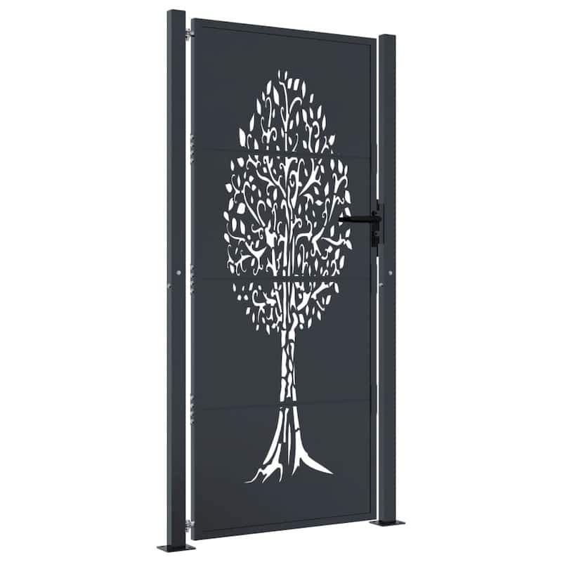 vidaXL Garden Gate Anthracite Steel Tree Design