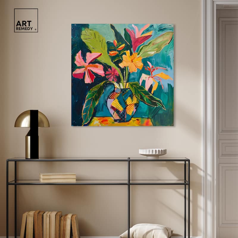 Art Remedy Vase Of Tropical Flowers Ii Gallery Wrapped Flowers In Vase Paintings