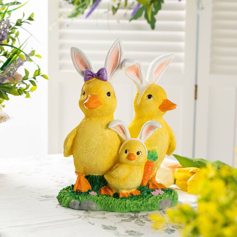 Glitzhome Easter Resin Duck Family Table Decor Stackable Chickens Figurine
