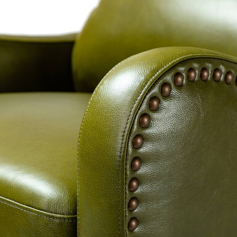 Brigida Cigar Genuine Leather Pushback Recliner with Nailhead Trim by HULALA HOME