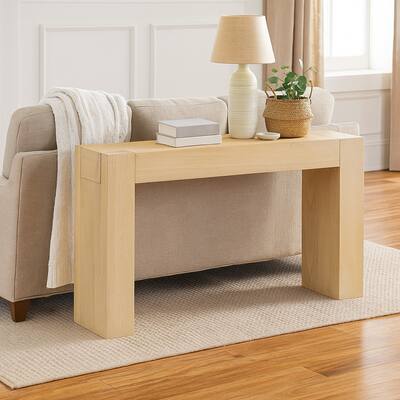 Console Table, Tall C Shaped Design, 63 Inch Light Brown Wood Body