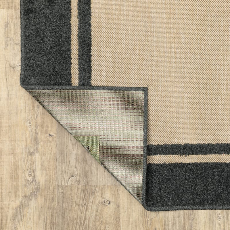 Vista Home Capri Mixed Pile Bordered Black/Tan Indoor-Outdoor Area Rug.