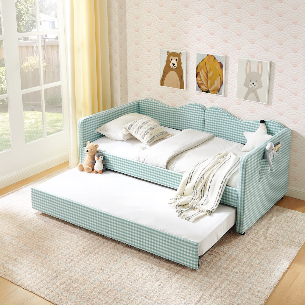 Daybed,Gingham Upholstered Daybed Equipped