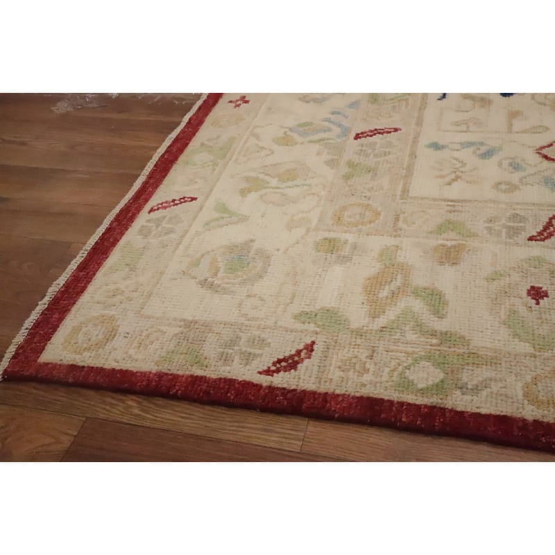 Hand Knotted Oriental 100% Wool Carpet Transitional Medallion Red Oushak Area Rug - 11' 10'' X 8' 11''