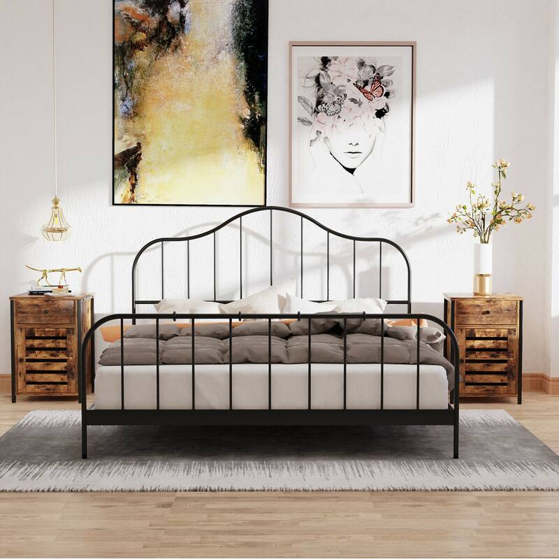 Gymax Nightstand with Drawer Cabinet Adjustable Shelf Industrial Side