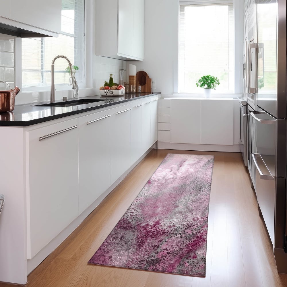 Machine Washable Indoor/ Outdoor Abstract Watercolor Chantille Rug