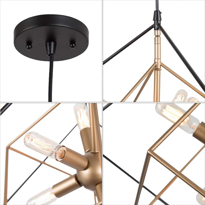 Modern 6-Light Black Gold Chandelier Geometric Island Lights for Dining Room - D21.6'' x H83.5''